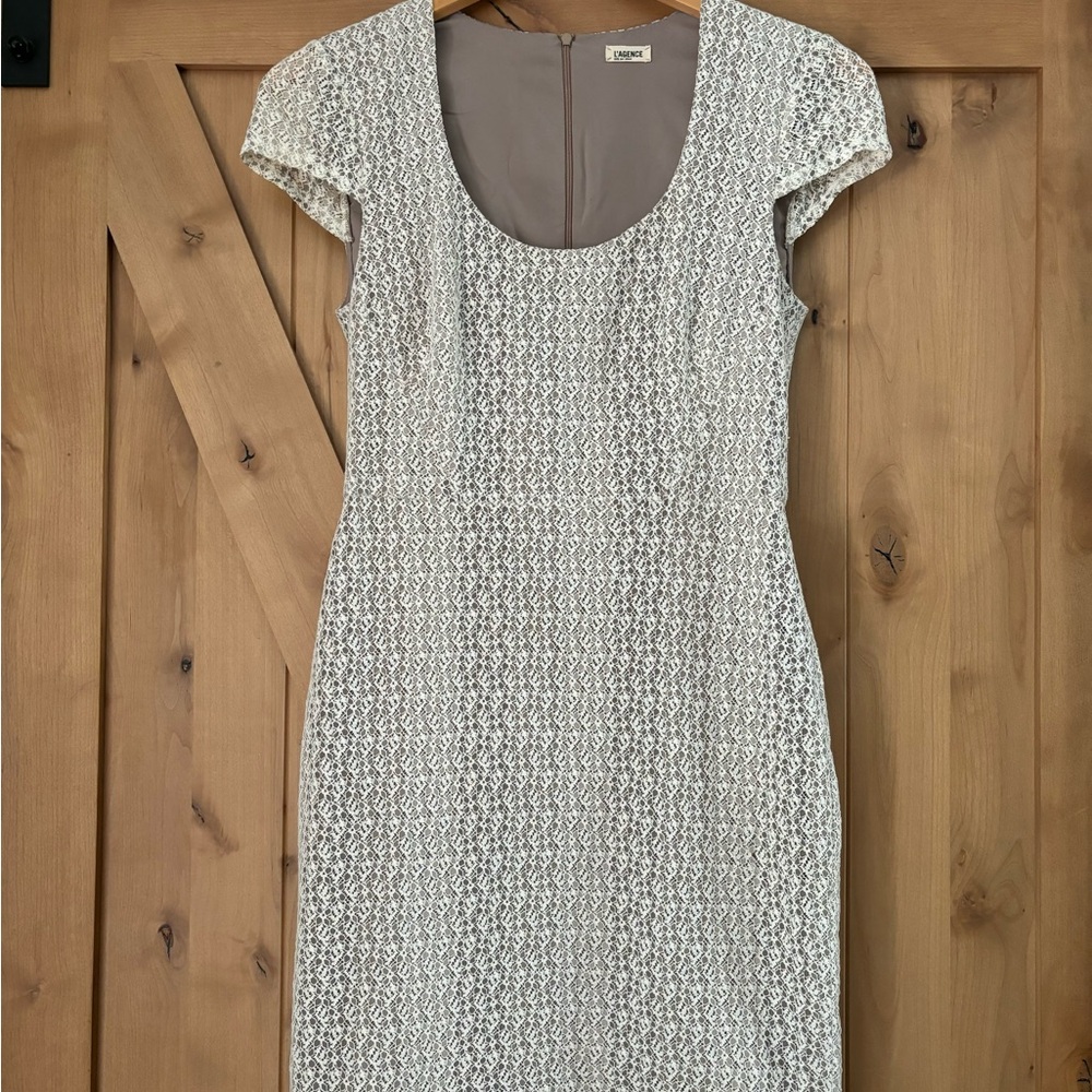 L’AGENCE Scoop Neck Cap Sleeve Dress Cream Ivory Size 8 Bodycon Lace